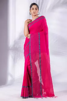 Fuchsia Pure Cotton handwoven soft Saree with zari pallu