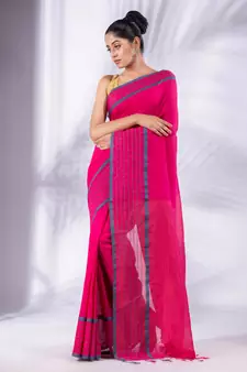 Fuchsia Pure Cotton handwoven soft Saree with zari pallu
