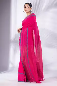 Fuchsia Pure Cotton handwoven soft Saree with zari pallu