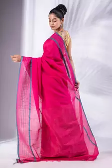 Fuchsia Pure Cotton handwoven soft Saree with zari pallu