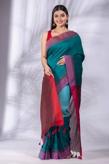 Teals Pure Cotton handwoven soft Saree with zari pallu