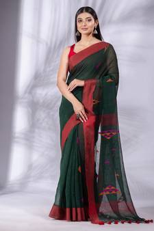 Black Linen handwoven soft Saree with texture design