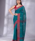 Teal Linen handwoven soft Saree with texture design