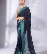 Dark Grey Pure Cotton handwoven soft Saree with zari border