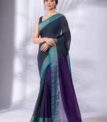 Grey and Purple Half & Half Pure Cotton handwoven soft Saree with zari border