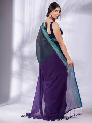 Grey and Purple Half & Half Pure Cotton handwoven soft Saree with zari border 4