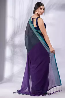 Grey and Purple Half & Half Pure Cotton handwoven soft Saree with zari border