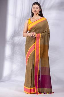 Mustard Pure Cotton Woven Design soft Saree with multicolor pallu