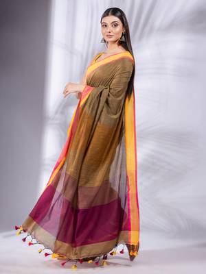 Mustard Pure Cotton Woven Design soft Saree with multicolor pallu 3