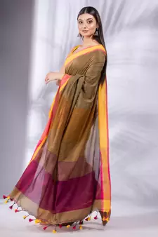 Mustard Pure Cotton Woven Design soft Saree with multicolor pallu