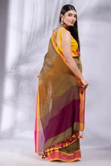 Mustard Pure Cotton Woven Design soft Saree with multicolor pallu