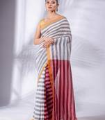 White and Red Half & Half Pure Cotton handwoven soft Saree