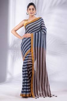 Black and Brown Half & Half Pure Cotton handwoven soft Saree