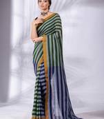 Moss Green and Navy Blue Half & Half Pure Cotton handwoven soft Saree