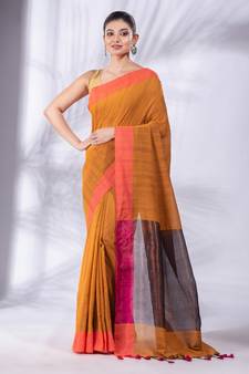 Peanut Brown Pure Cotton Woven Design soft Saree with zari pallu