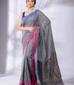 Grey Pure Cotton Woven Design soft Saree with zari pallu