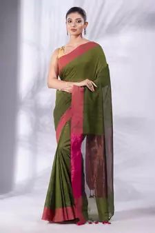 Green Pure Cotton Woven Design soft Saree with zari pallu