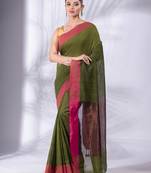 Green Pure Cotton Woven Design soft Saree with zari pallu