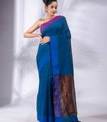 Blue Pure Cotton Woven Design soft Saree with zari pallu