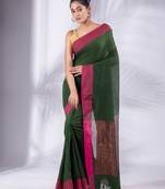 Bottol Green Pure Cotton Woven Design soft Saree with zari pallu