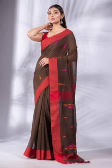 Brown Linen handwoven soft Saree with texture design