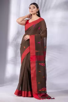 Brown Linen handwoven soft Saree with texture design