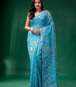 Azure Blue Cotton Silk handwoven soft Jamdani saree