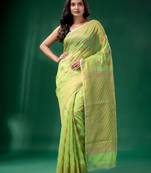 Green Cotton Silk Handwoven Soft Jamdani Saree Without Blouse