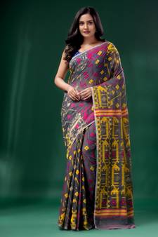 Grey Cotton Silk Handwoven Soft Jamdani Saree Without Blouse