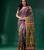 Grey Cotton Silk Handwoven Soft Jamdani Saree Without Blouse