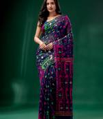 Blue Cotton Silk Handwoven Soft Jamdani Saree Without Blouse