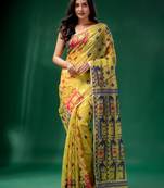 Lime Yellow Cotton Silk handwoven soft Jamdani saree