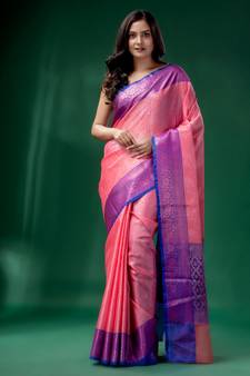 Pink Organza handwoven soft saree with texture design