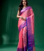 Pink Organza handwoven soft saree with texture design