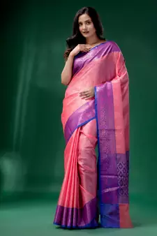 Pink Organza handwoven soft saree with texture design
