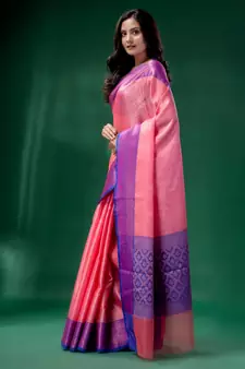 Pink Organza handwoven soft saree with texture design
