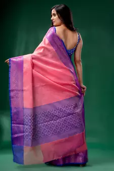 Pink Organza handwoven soft saree with texture design