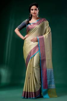 Pista Green Organza handwoven soft saree with texture design