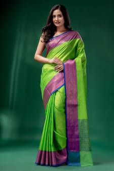 Green Organza handwoven soft saree with texture design