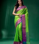 Green Organza handwoven soft saree with texture design