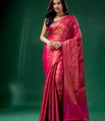 Dark Pink Blended Silk Brocade handwoven soft saree