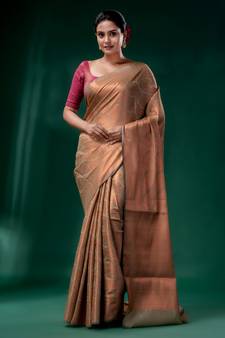 Grey Blended Silk Brocade handwoven soft saree