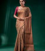 Grey Blended Silk Brocade handwoven soft saree