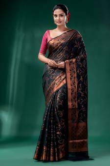 Bottle Green Cotton Silk saree with woven design