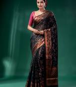 Bottle Green Cotton Silk saree with woven design