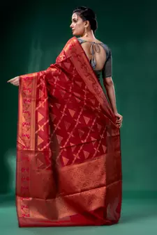 Red Cotton Silk saree with woven design
