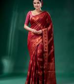 Dark Red Cotton Silk saree with woven design