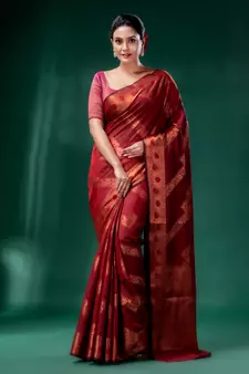 Dark Red Cotton Silk saree with woven design