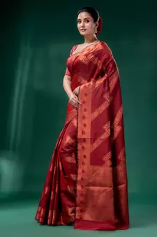 Dark Red Cotton Silk saree with woven design