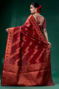 Dark Red Cotton Silk saree with woven design